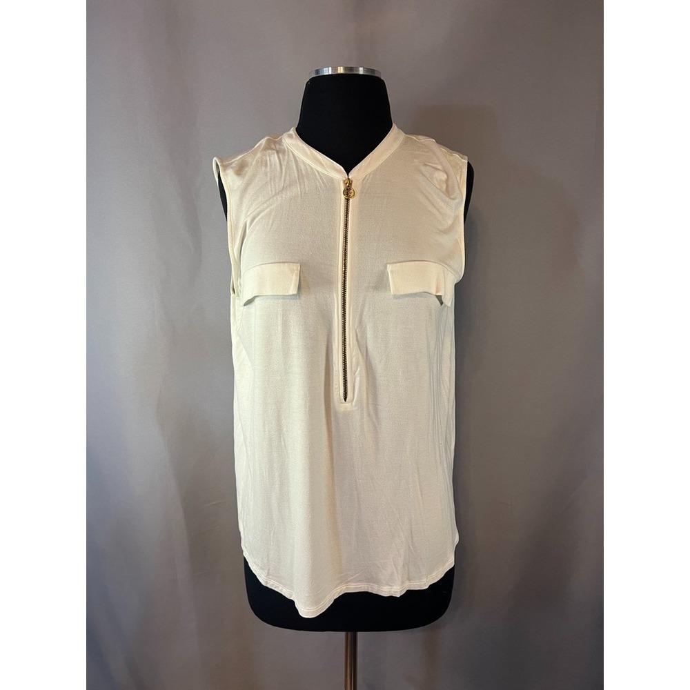 Calvin Klein Blouse Womens L White Front 1/4 Zip Sleeveless Tank Layering